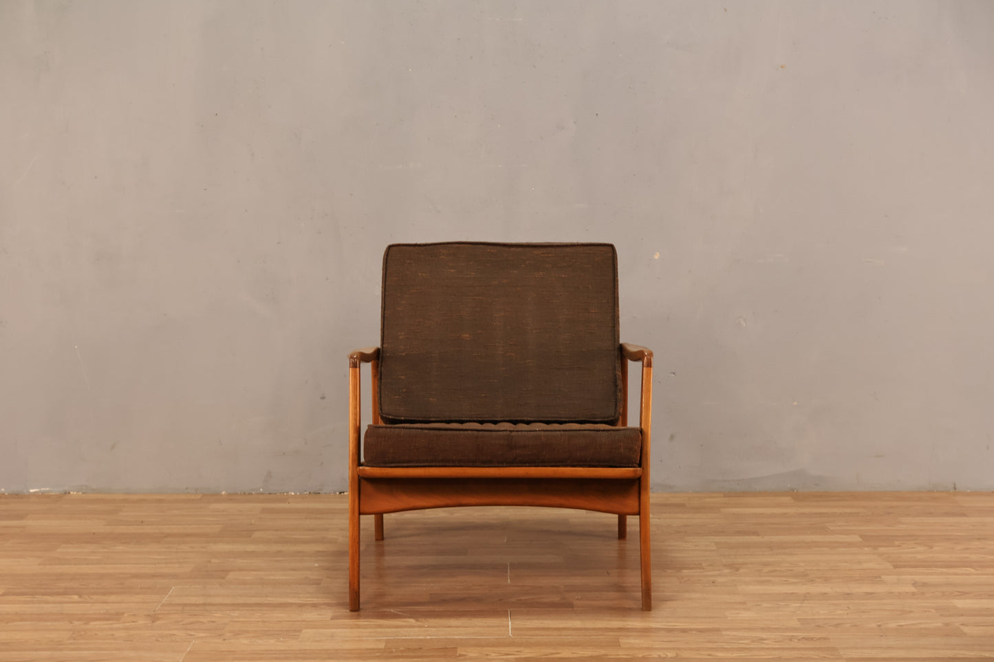Classic Mid Century Walnut & Stripe Lounge Chair - ONLINE ONLY