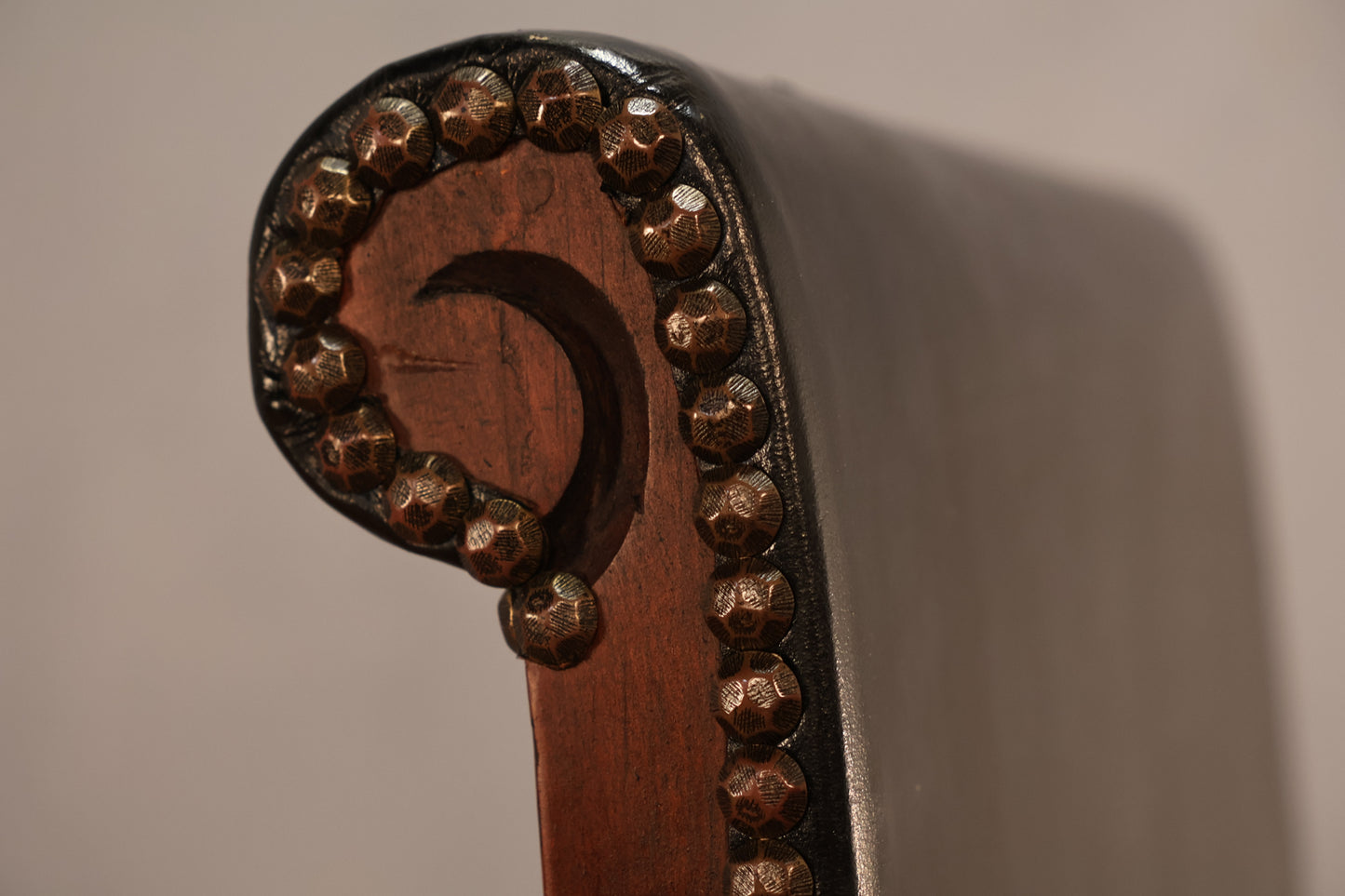 Carved Wood & Leather Side Chair