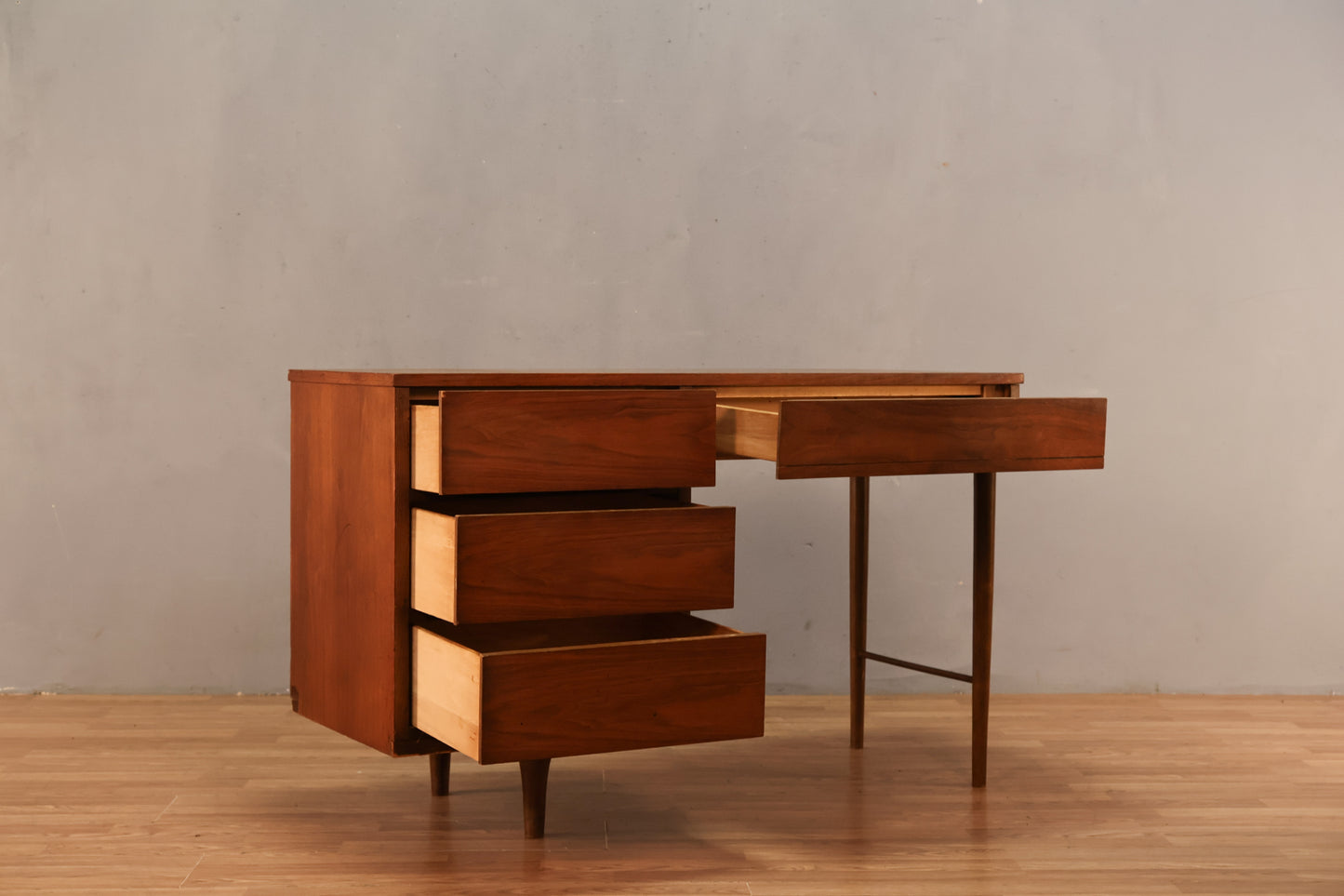 Classic Mid Century Walnut 4-Drawer Desk