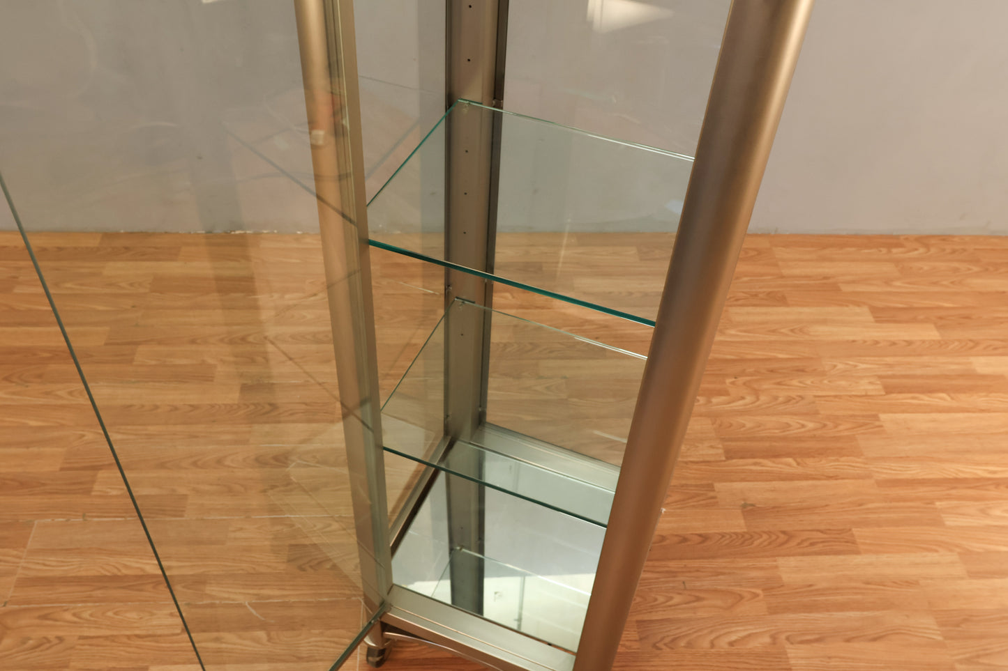 Industrial Brushed Nickel & Glass Display Cabinet
