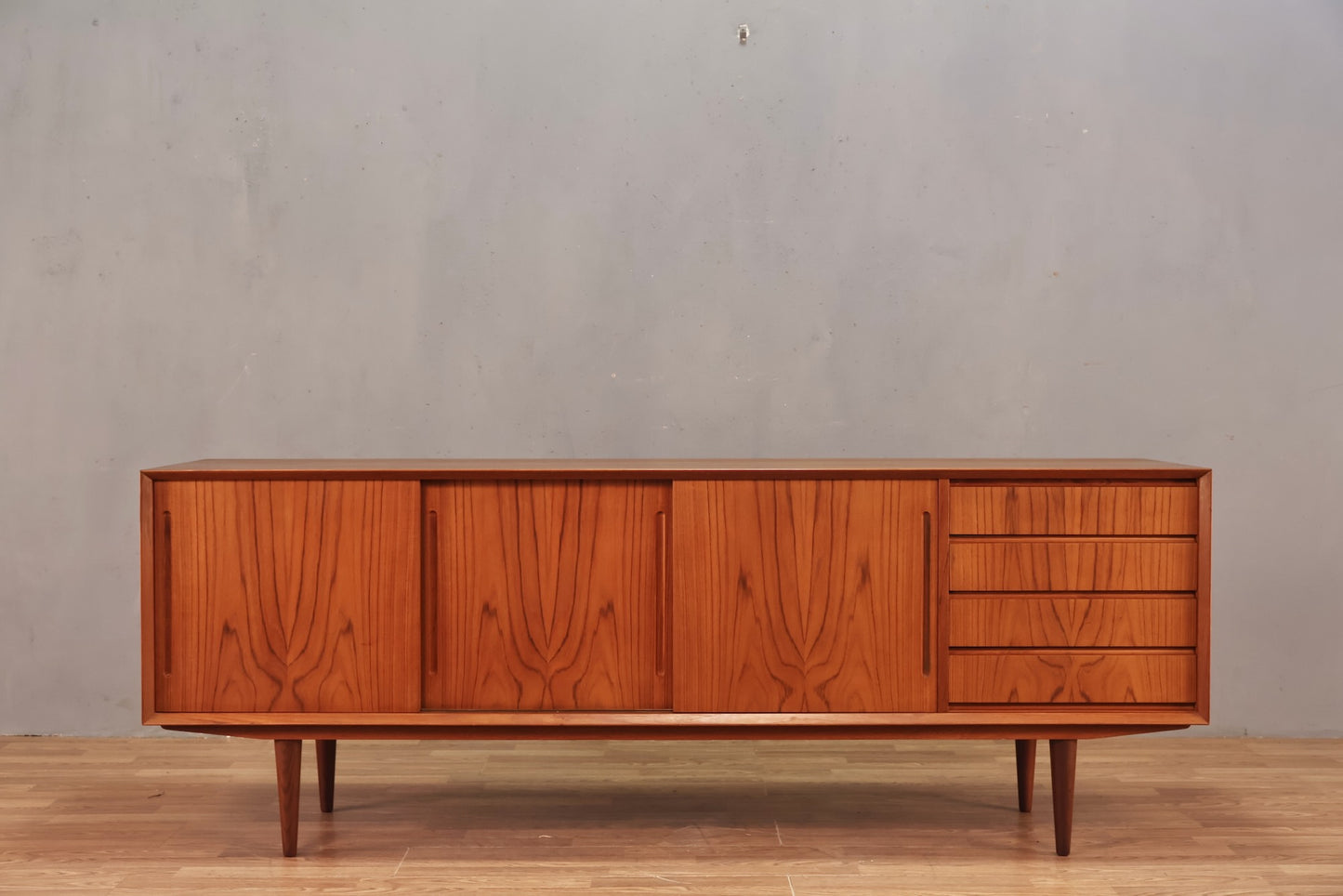 Danish Teak 4-Drawer Sliding Doors Credenza