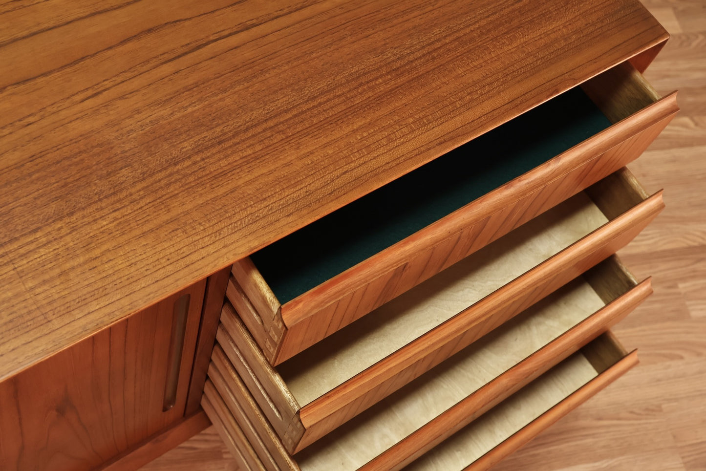 Danish Teak 4-Drawer Sliding Doors Credenza