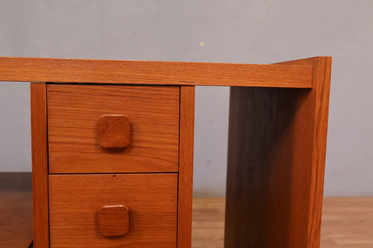 Compact Teak 4-Drawer Media Cart