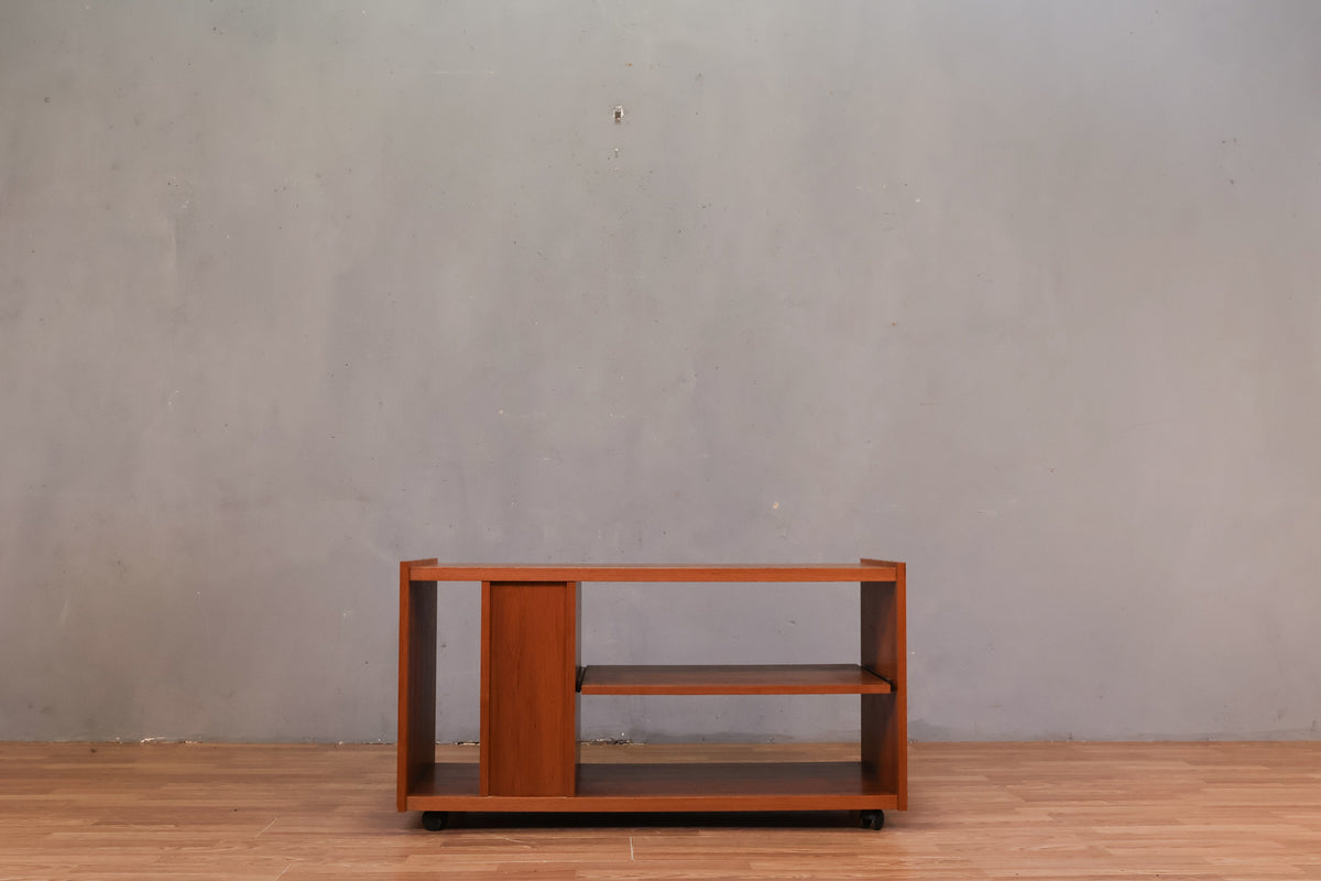 Compact Teak 4-Drawer Media Cart