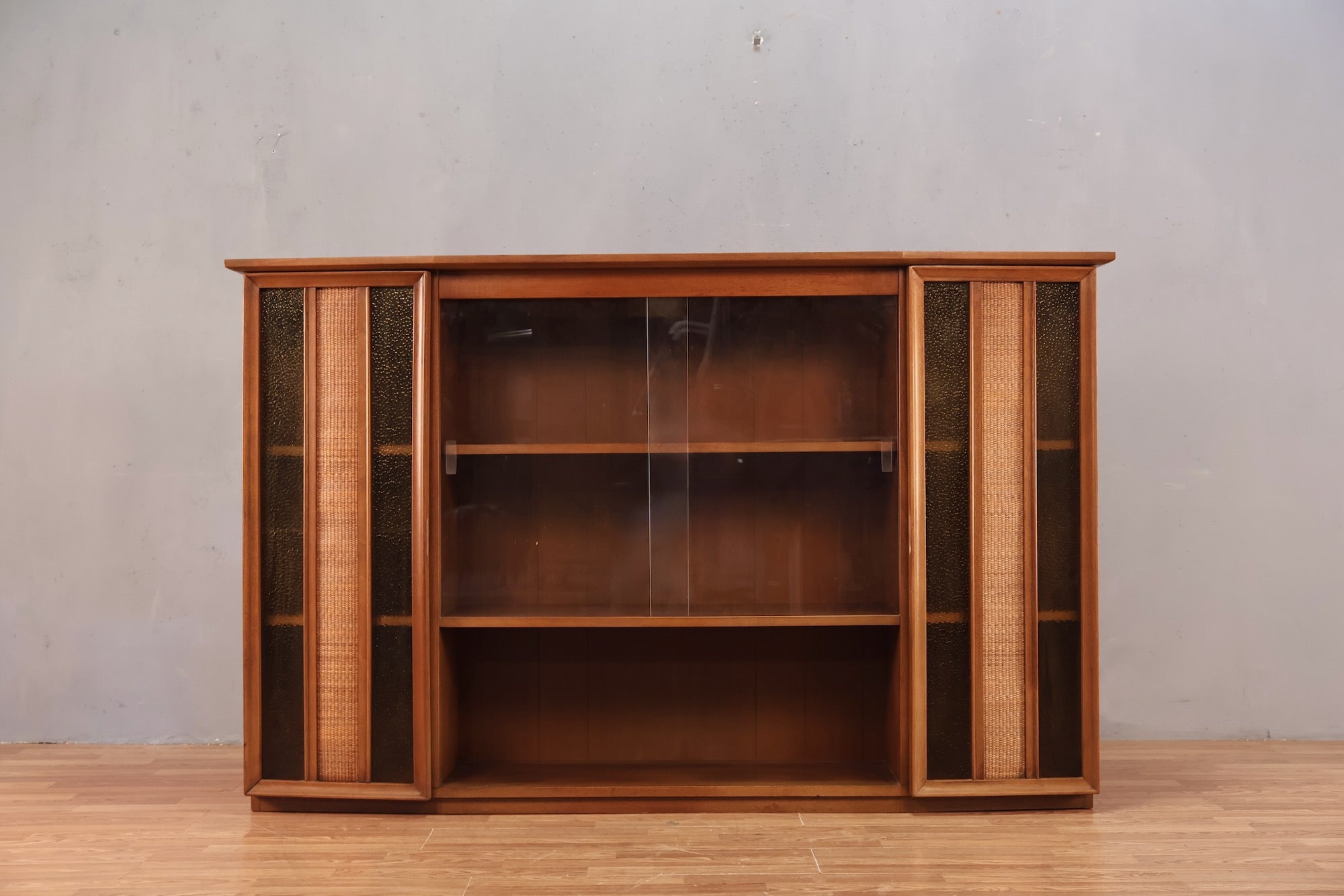 Large Mid Century Walnut & Glass Wall Unit - ONLINE ONLY – Furnish