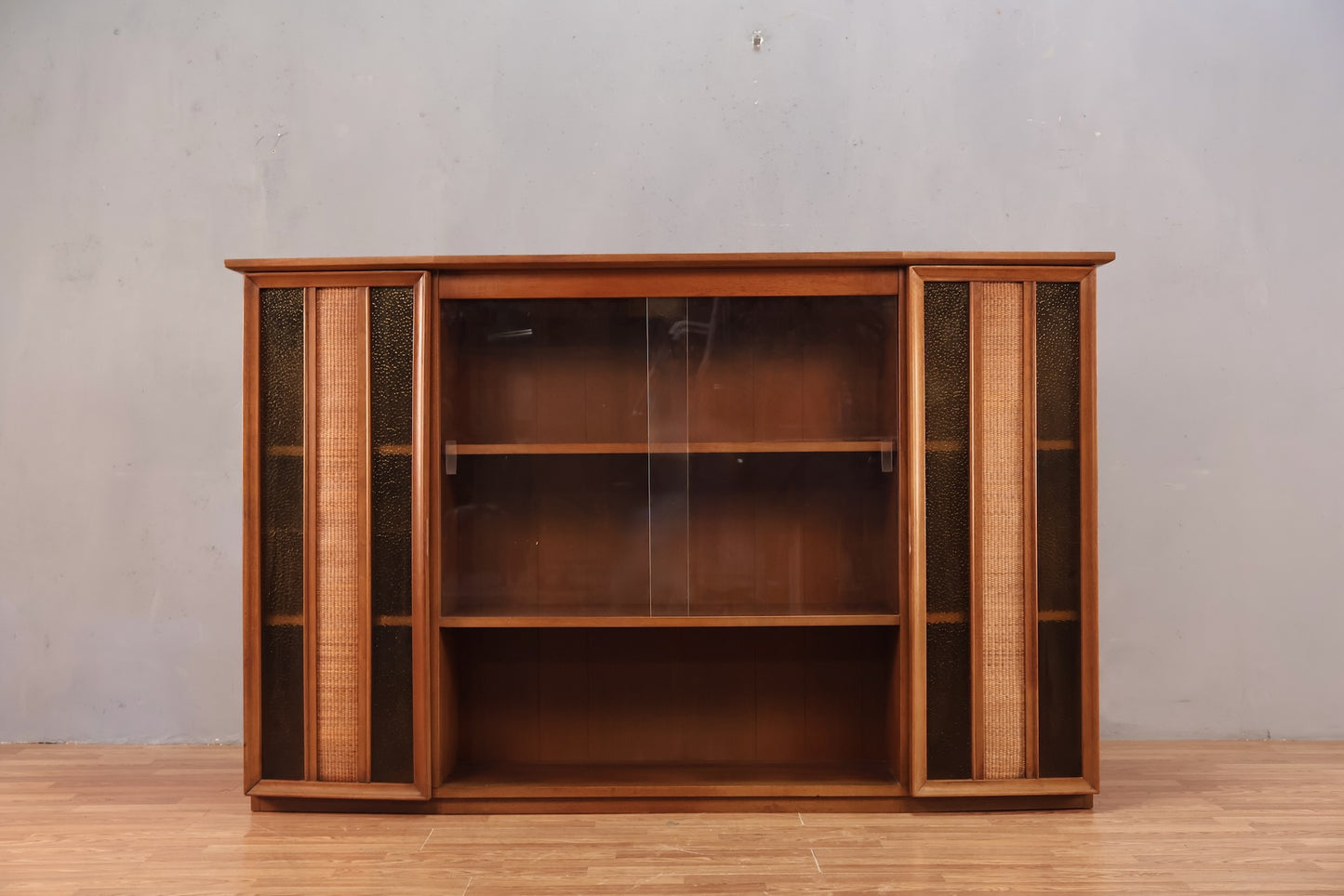 Large Mid Century Walnut & Glass Wall Unit - ONLINE ONLY