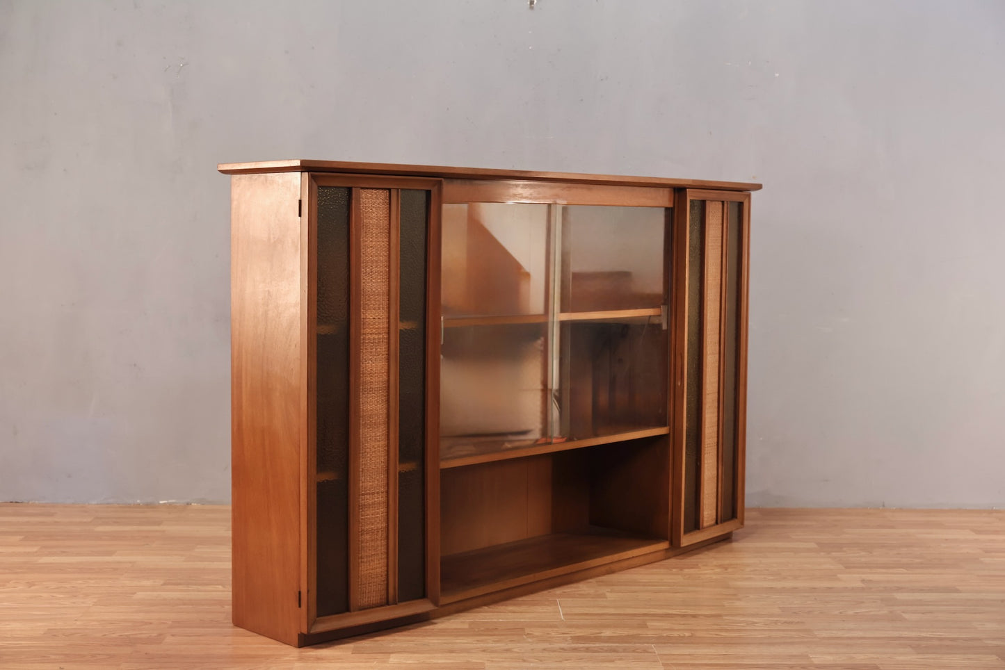 Large Mid Century Walnut & Glass Wall Unit - ONLINE ONLY