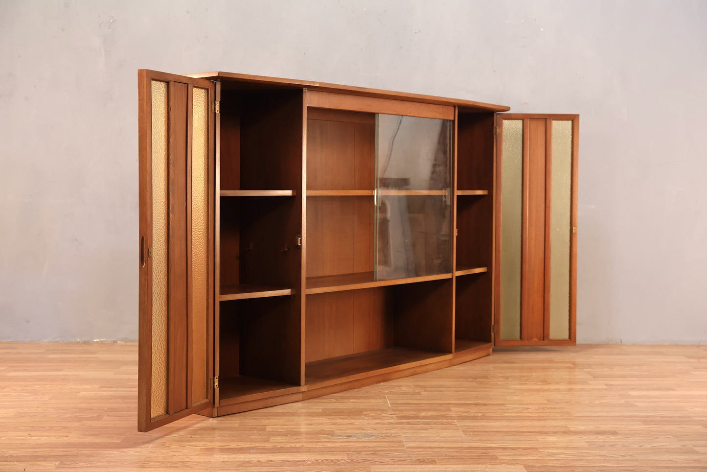 Large Mid Century Walnut & Glass Wall Unit - ONLINE ONLY