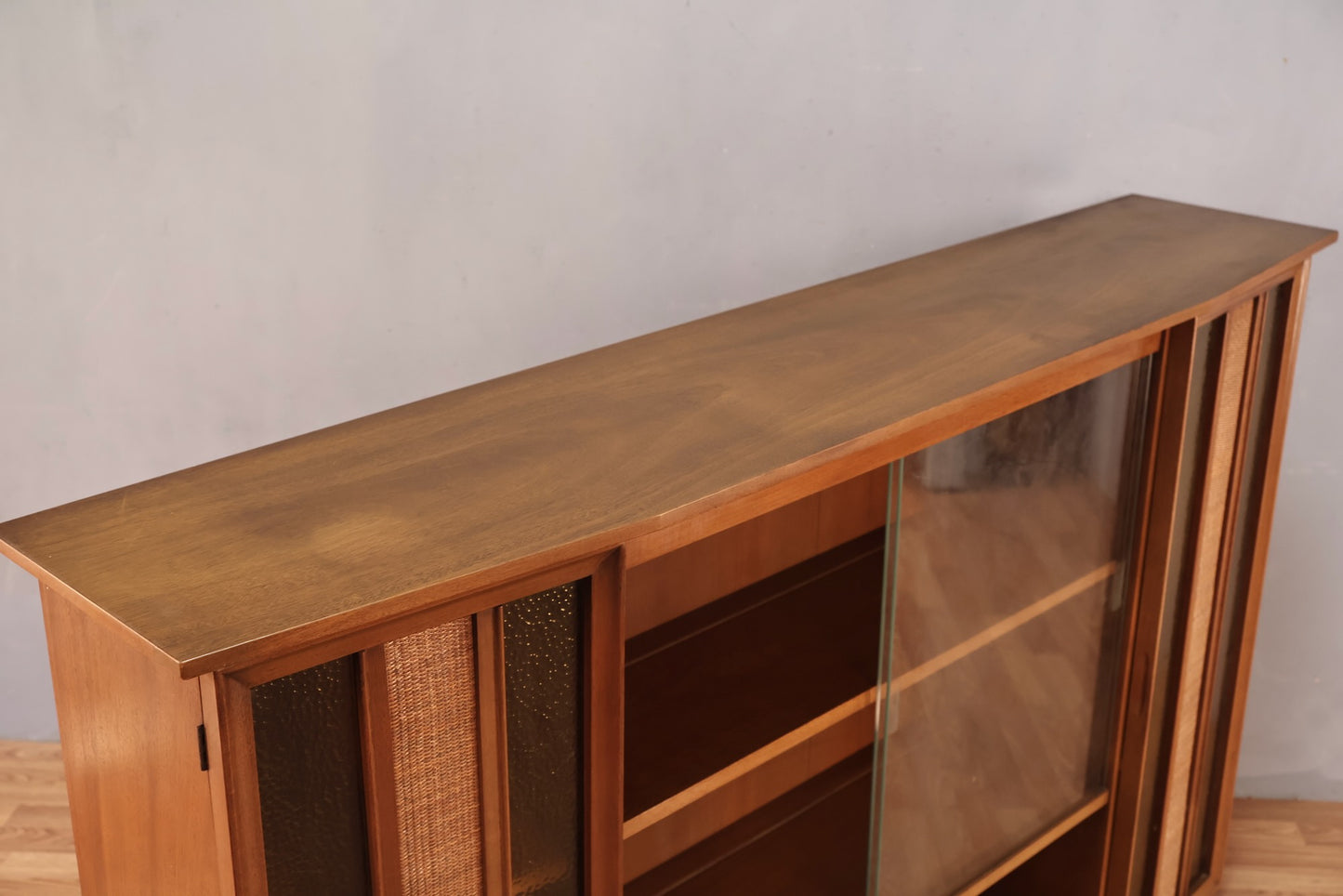 Large Mid Century Walnut & Glass Wall Unit - ONLINE ONLY