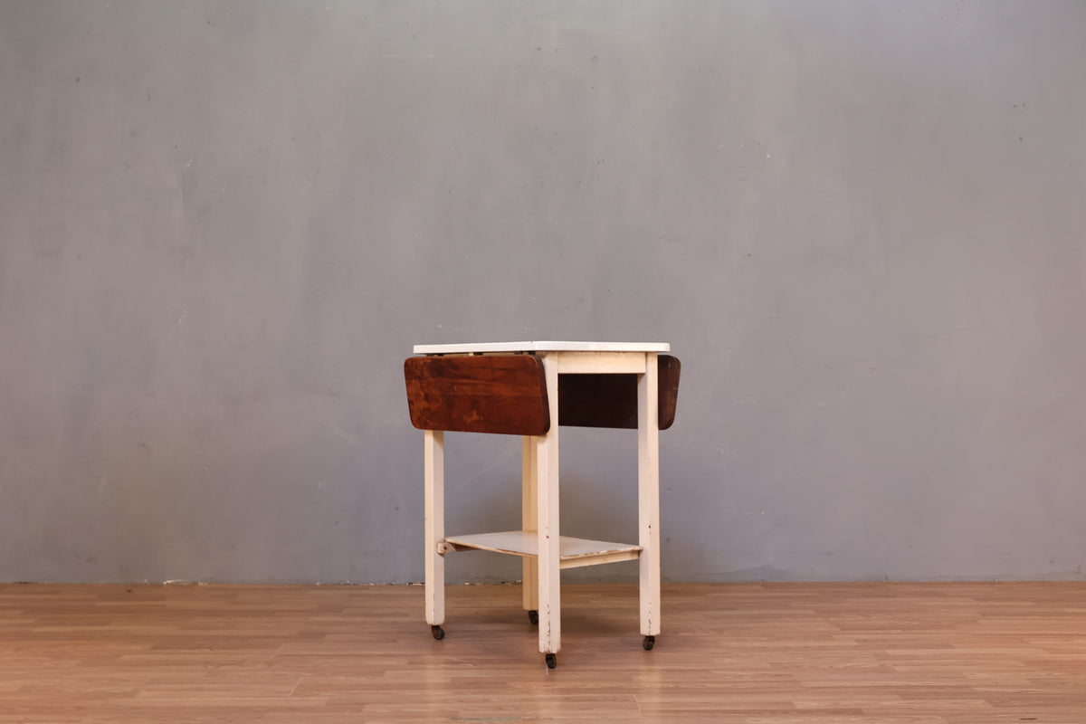 Antique Enamel & Wood Drop-Leaf Table