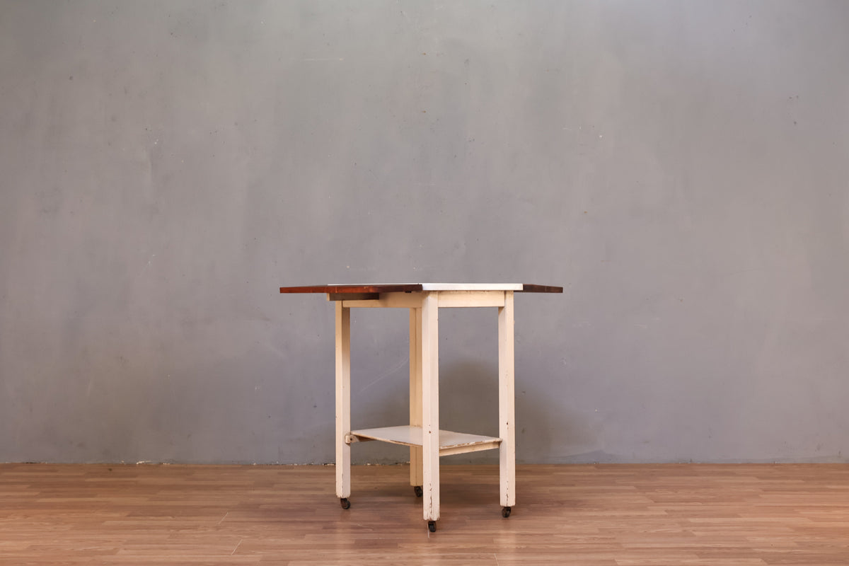 Antique Enamel & Wood Drop-Leaf Table