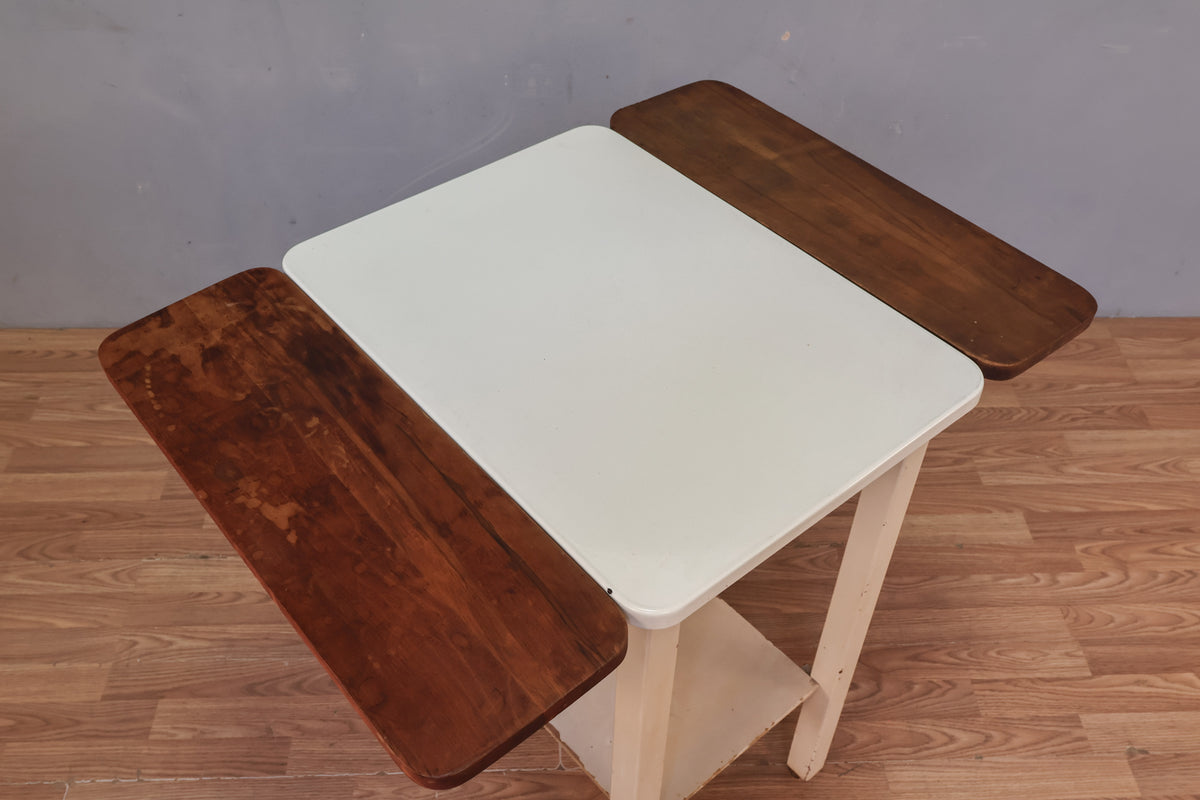 Antique Enamel & Wood Drop-Leaf Table