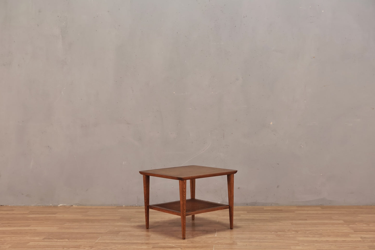 Lane Walnut & Cane 2-Tier Side Table