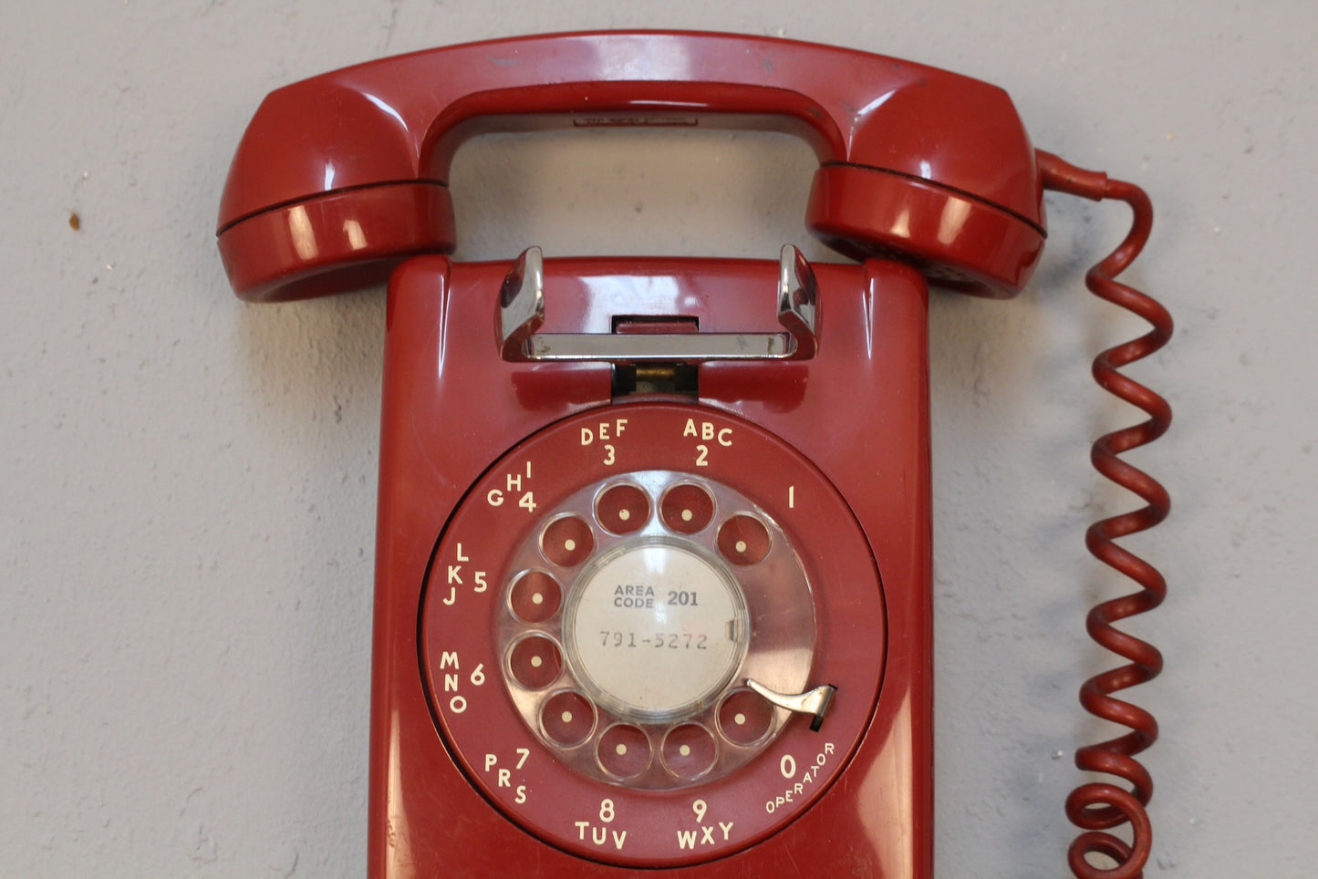 Red Rotary Wall Telephone