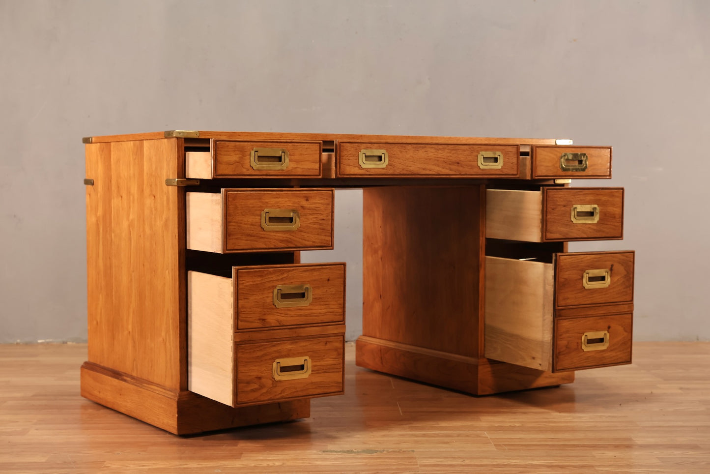 Campaign-Style 7-Drawer Executive Desk - ONLINE ONLY
