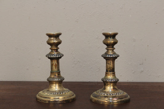 Pair of Distressed Silver-Plate Candlesticks
