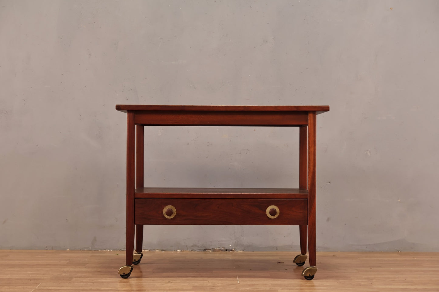 Luxe Teak & Black Laminate 1-Drawer Bar Cart