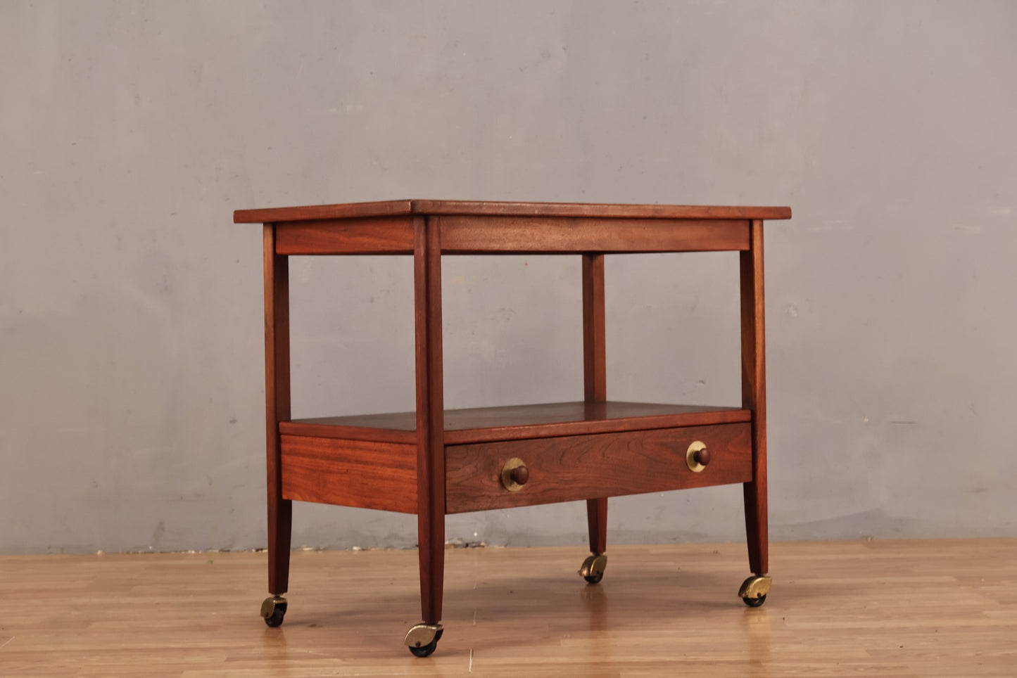 Luxe Teak & Black Laminate 1-Drawer Bar Cart