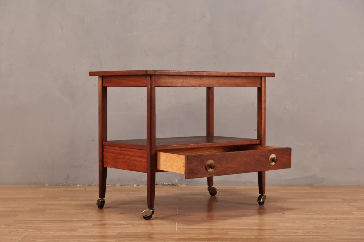 Luxe Teak & Black Laminate 1-Drawer Bar Cart