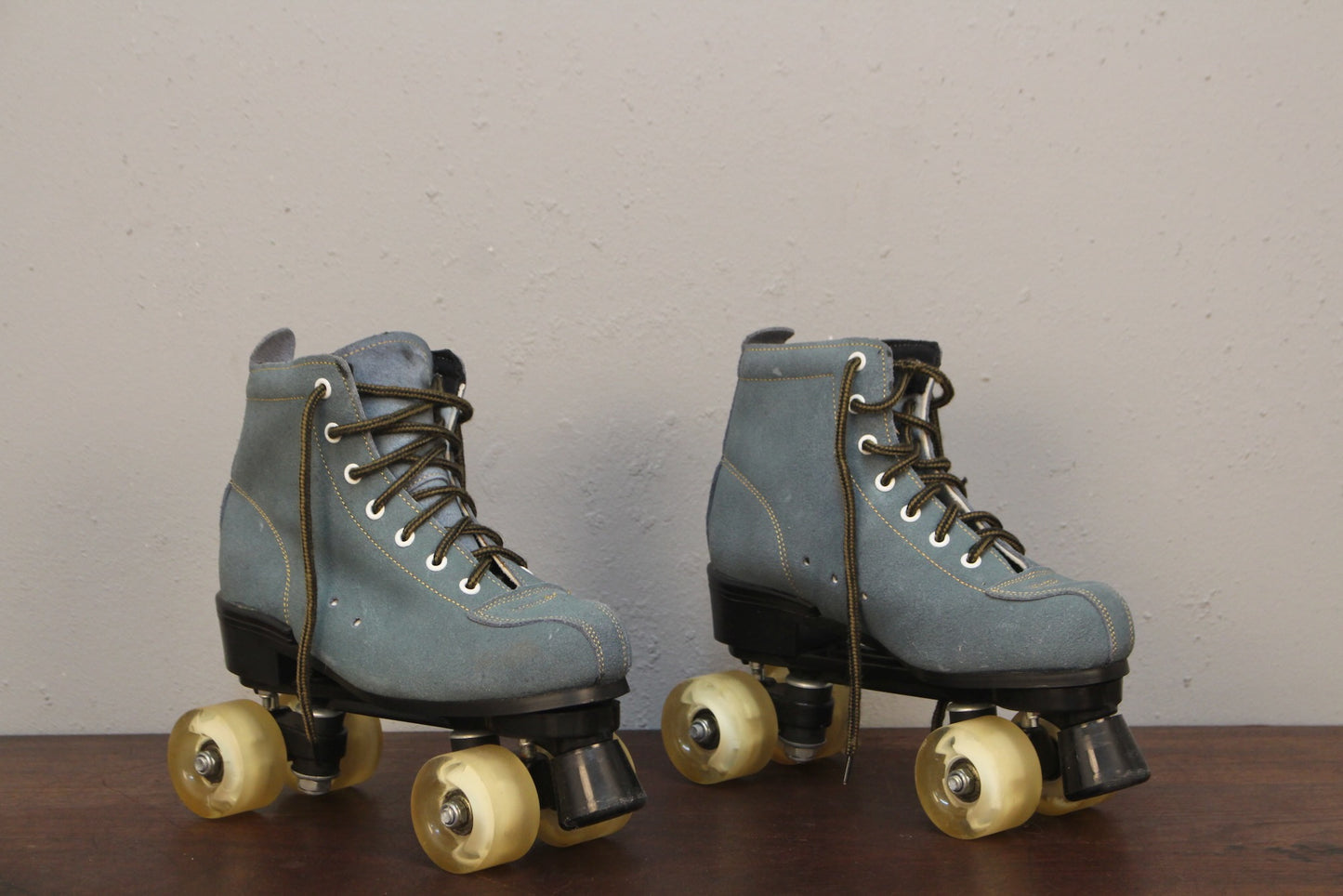 Pair of Blue Suede Roller Skates