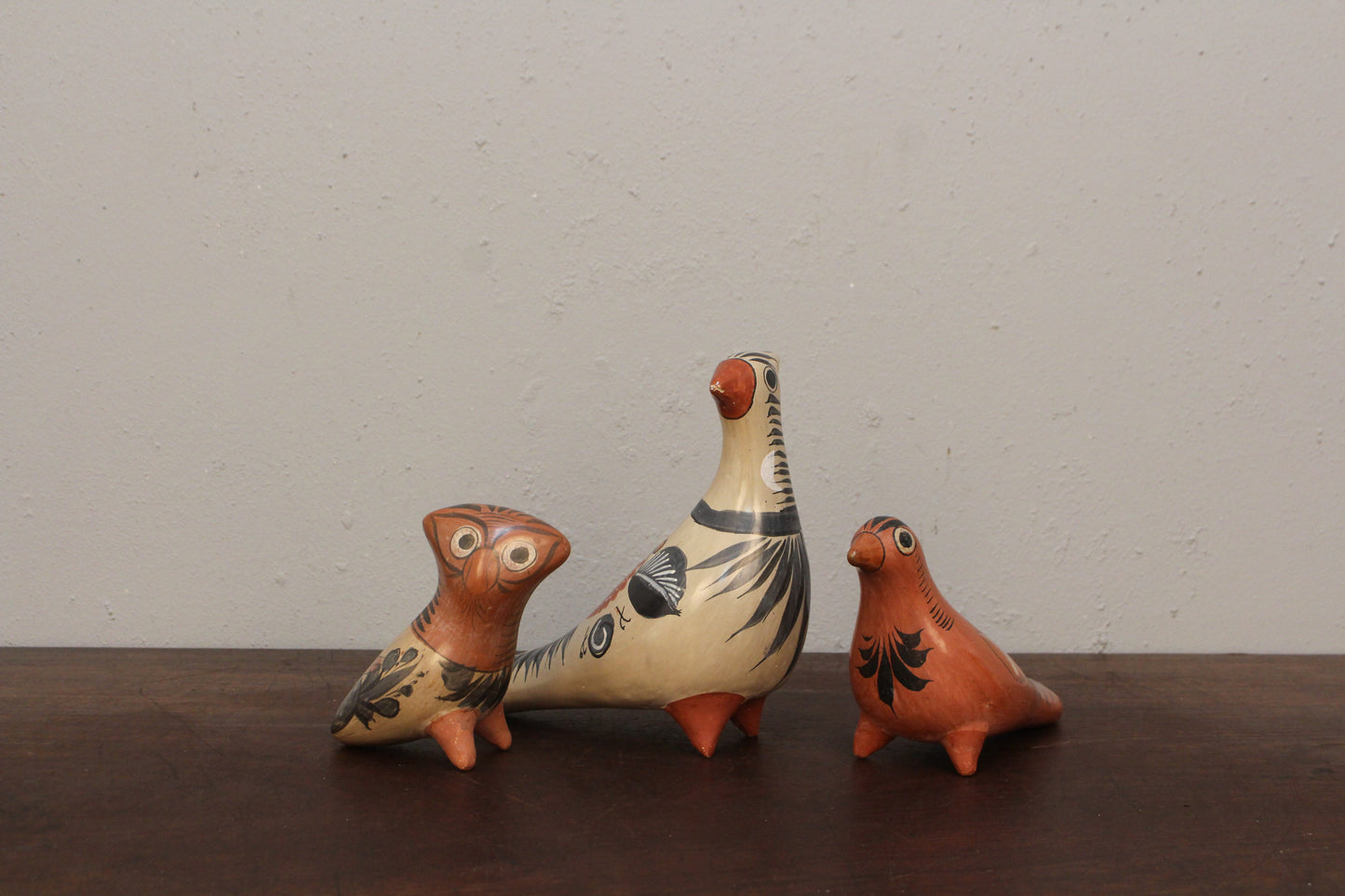 Trio of Tonala Ceramic Birds