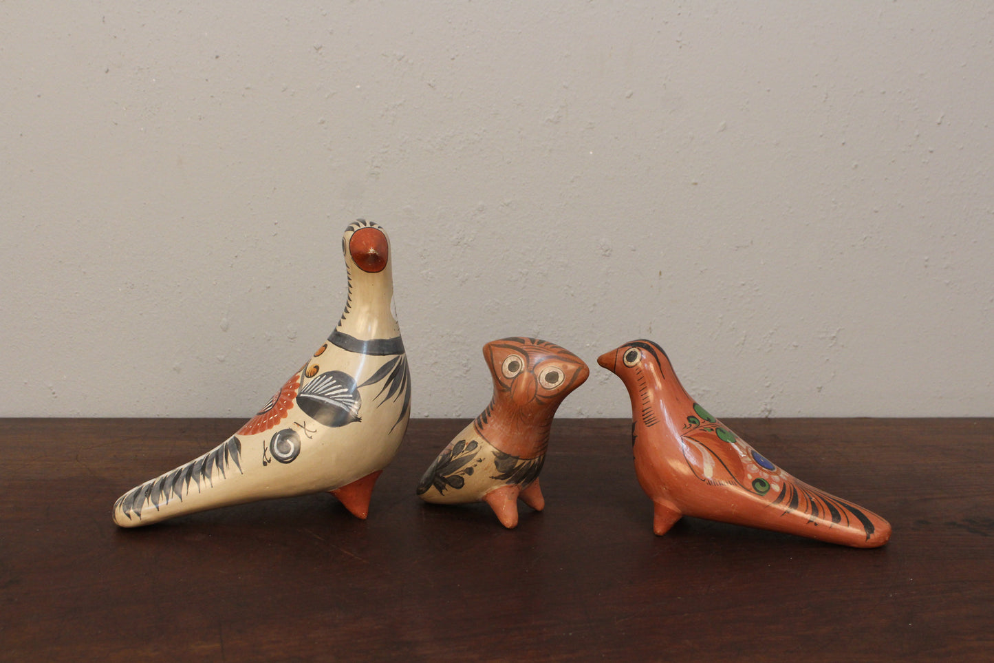 Trio of Tonala Ceramic Birds