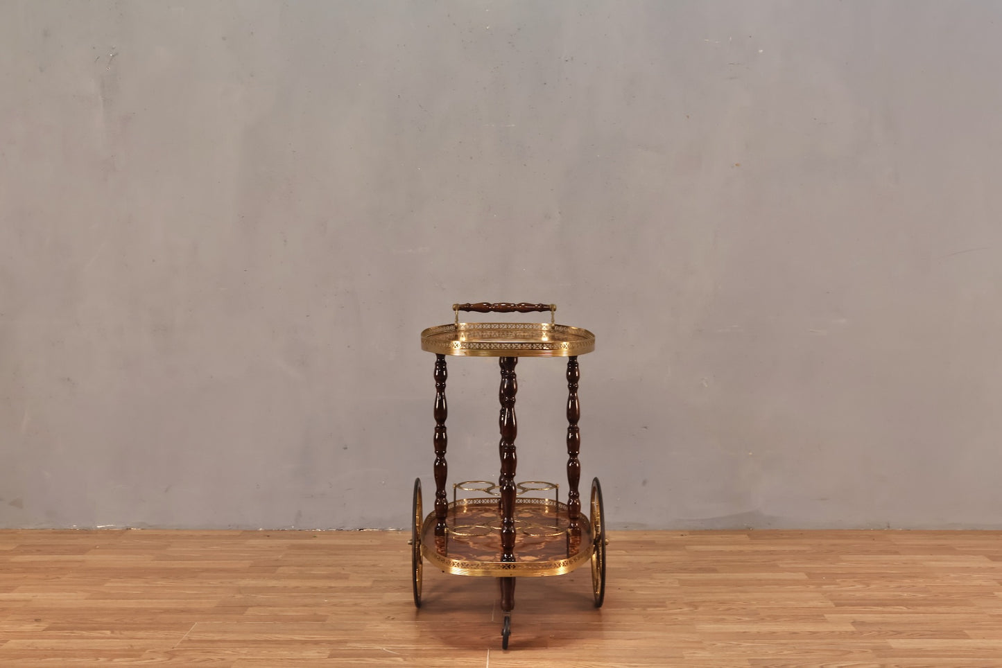 Italian Marquetry Inlaid 2-Tier Bar Cart - ONLINE ONLY