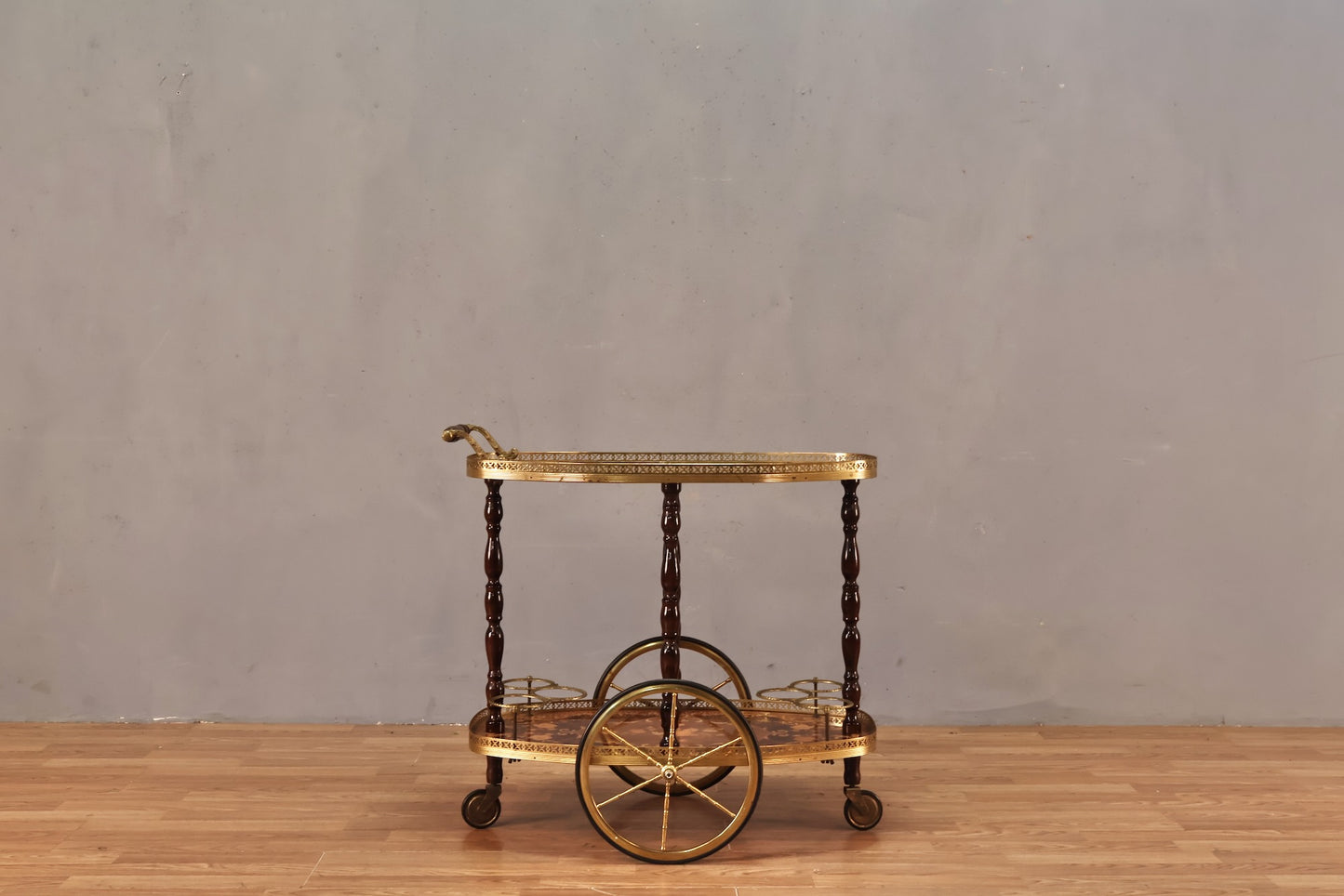 Italian Marquetry Inlaid 2-Tier Bar Cart - ONLINE ONLY