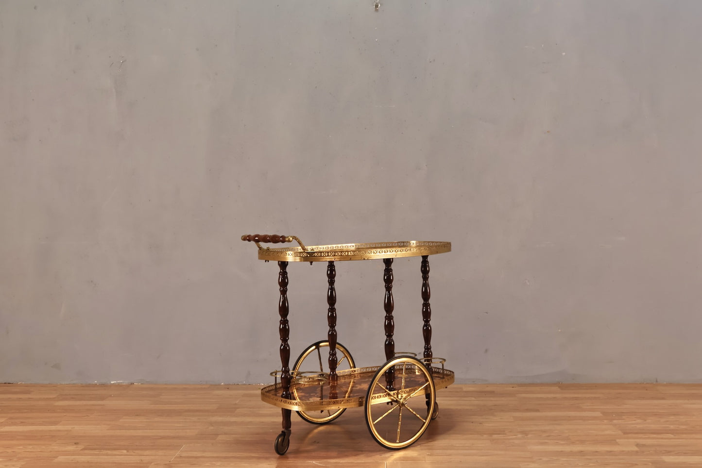 Italian Marquetry Inlaid 2-Tier Bar Cart - ONLINE ONLY
