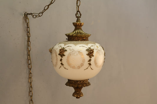 German Frosted Glass Rosebud Swag Lamp