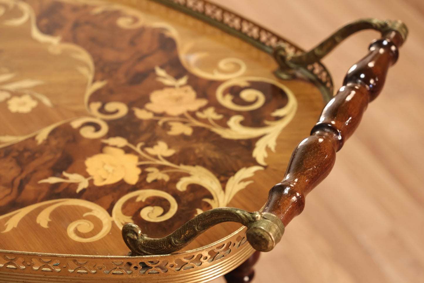 Italian Marquetry Inlaid 2-Tier Bar Cart - ONLINE ONLY