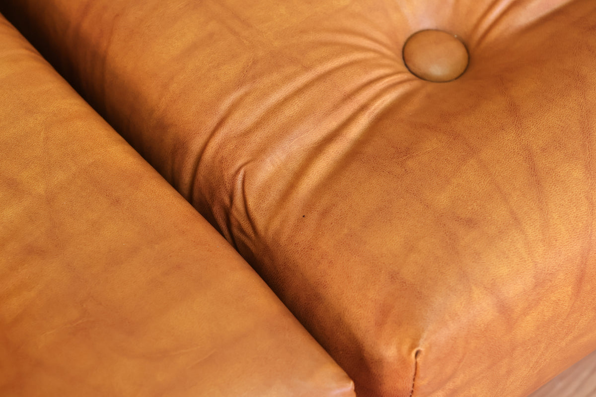 Caramel Vinyl & Chrome 3-Seat Sofa
