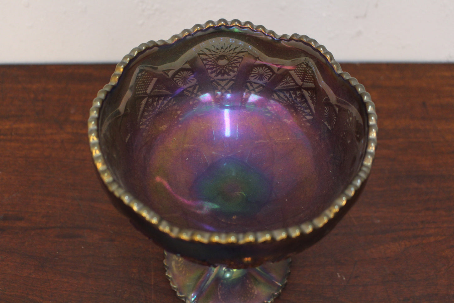 Amethyst Carnival Glass Compote Dish