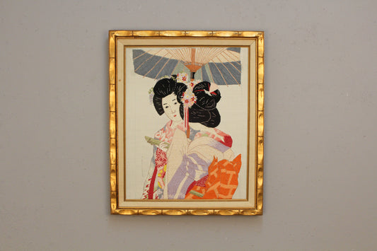 Embroidered Geisha Textile Art