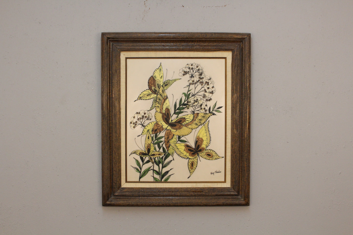 1970s Engraved Resin Butterfly Art