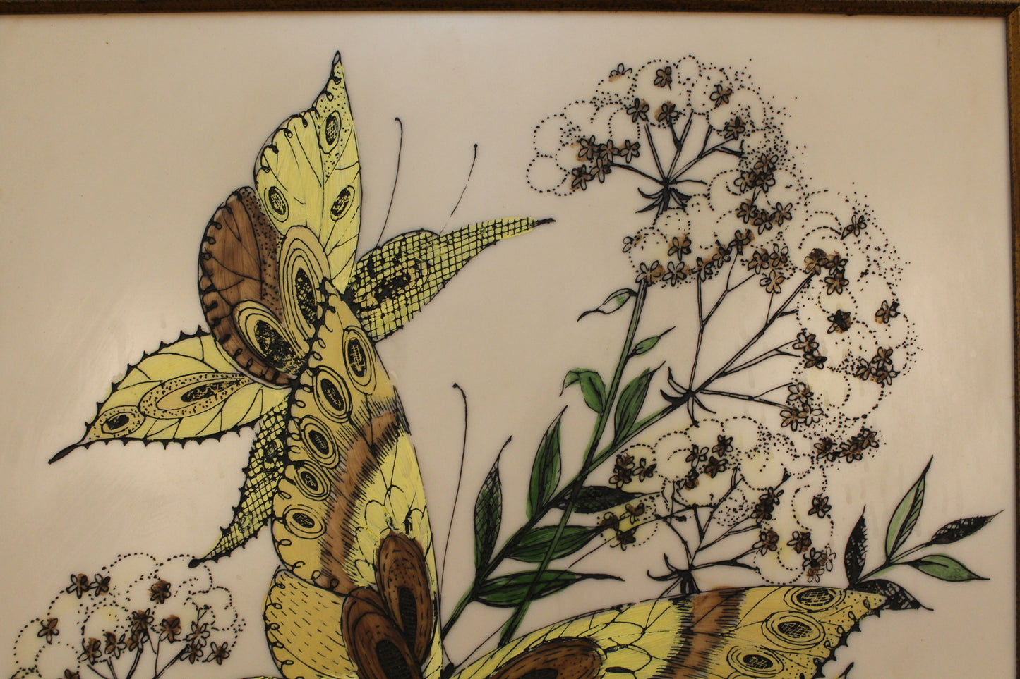 1970s Engraved Resin Butterfly Art