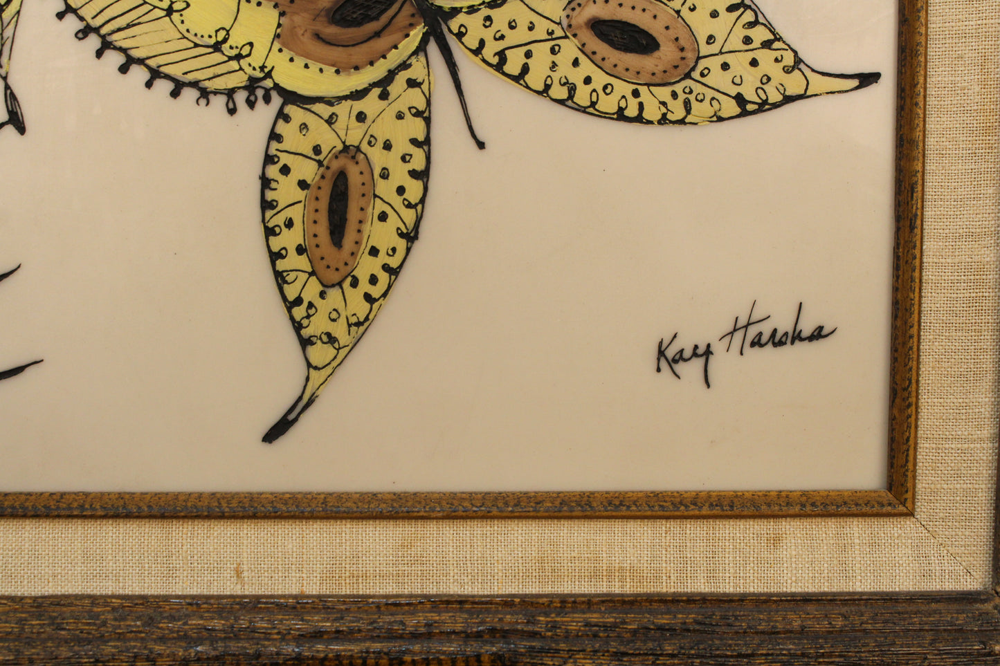 1970s Engraved Resin Butterfly Art