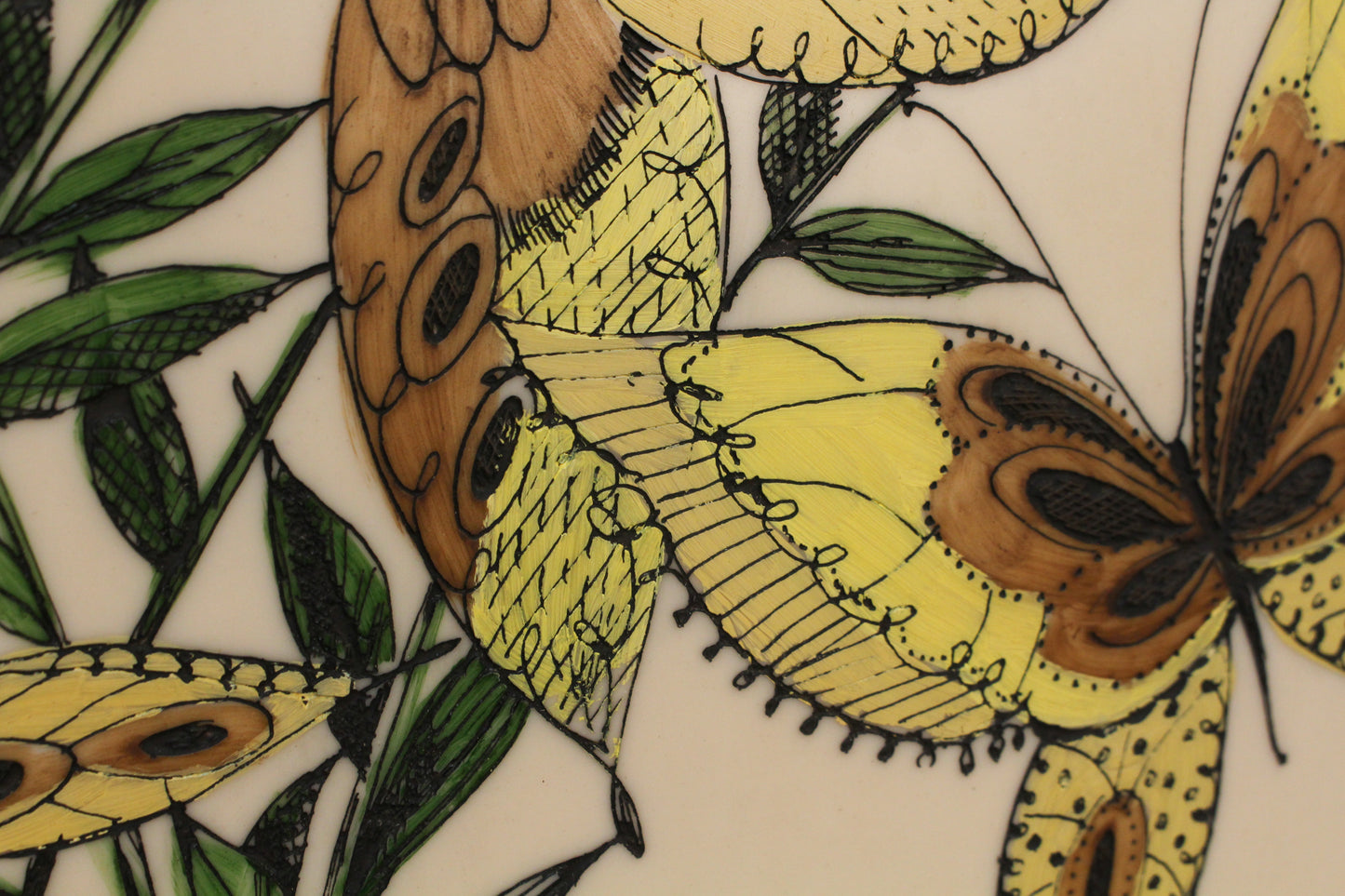 1970s Engraved Resin Butterfly Art