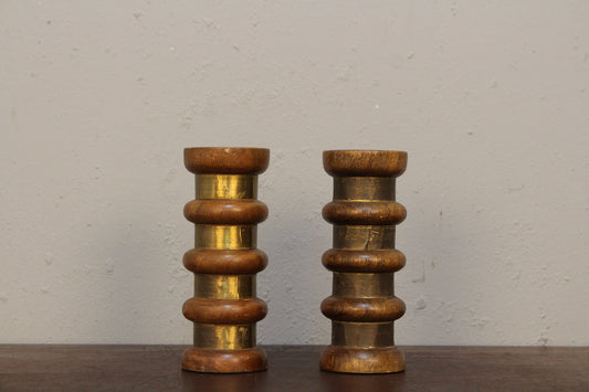 Pair of Wood & Gold Candlesticks