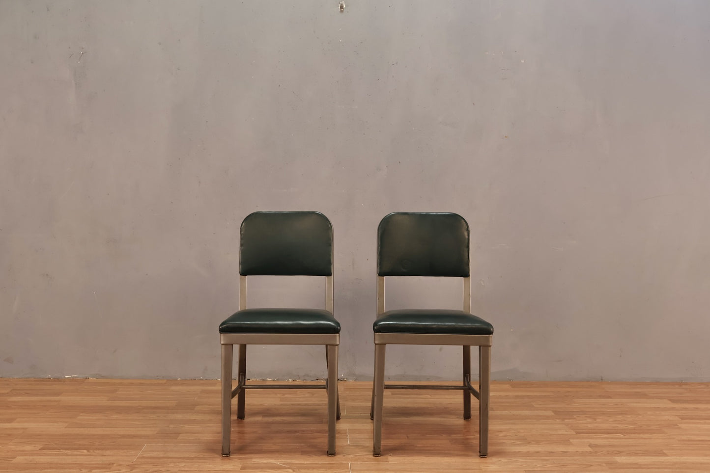Industrial Steel & Green Vinyl Side Chair
