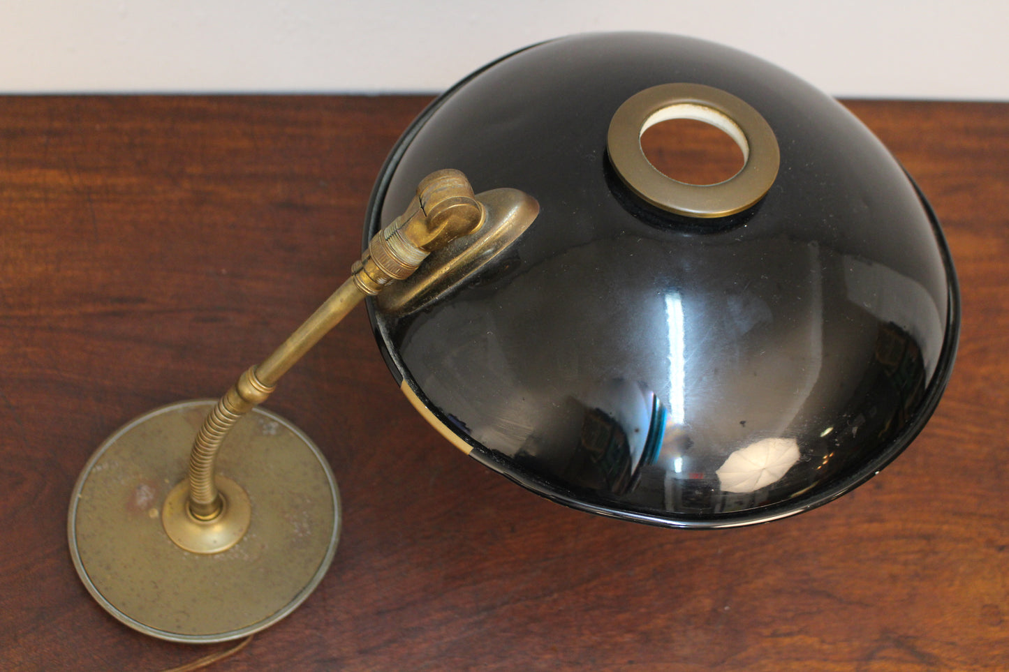 Mid Century Black & Brass Saucer Table Lamp