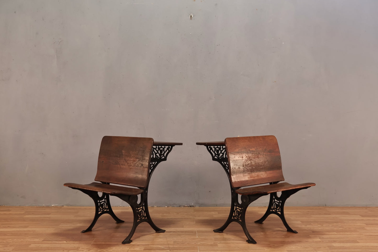 Antique Iron & Wood Desk with Folding Chair - ONLINE ONLY