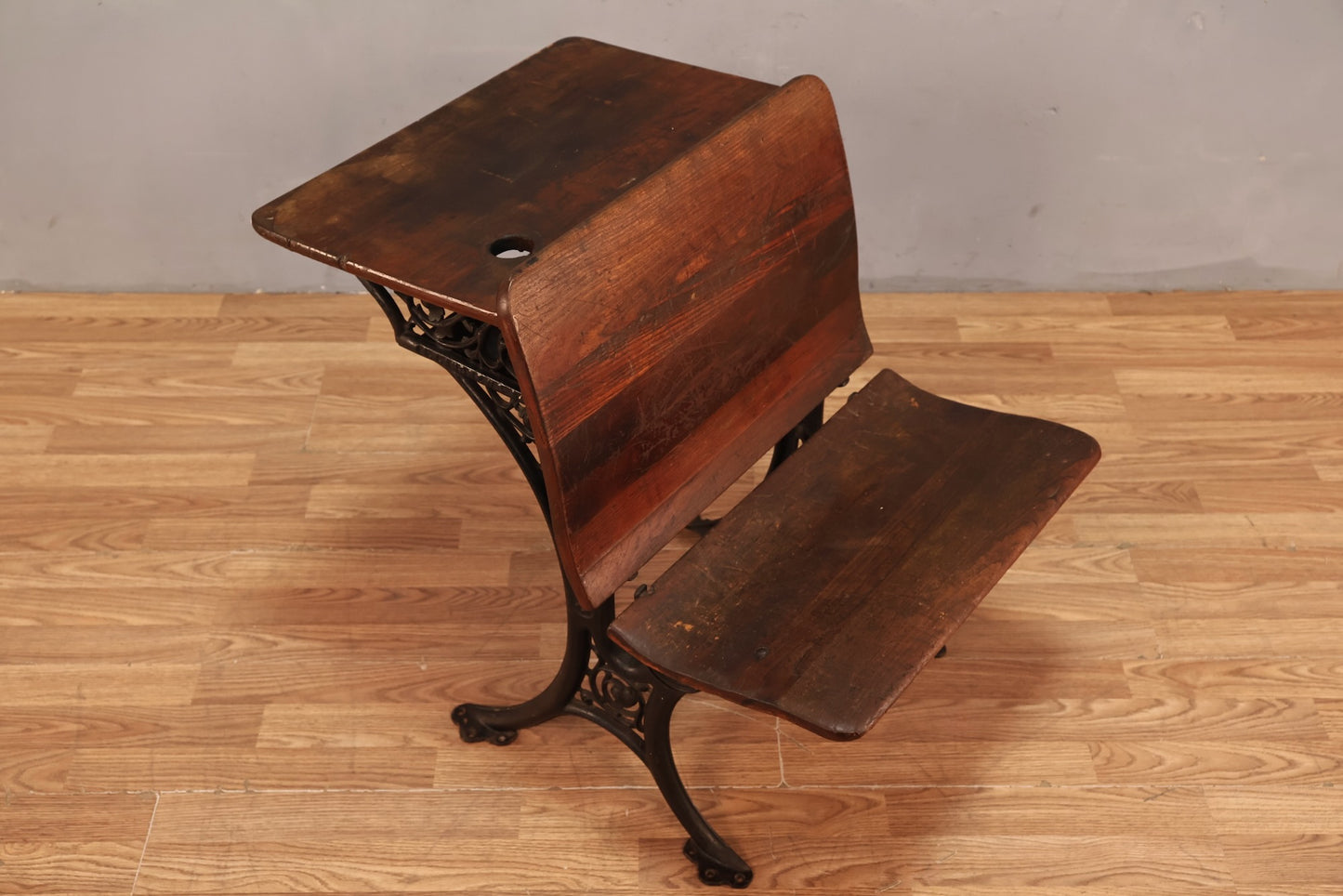 Antique Iron & Wood Desk with Folding Chair - ONLINE ONLY