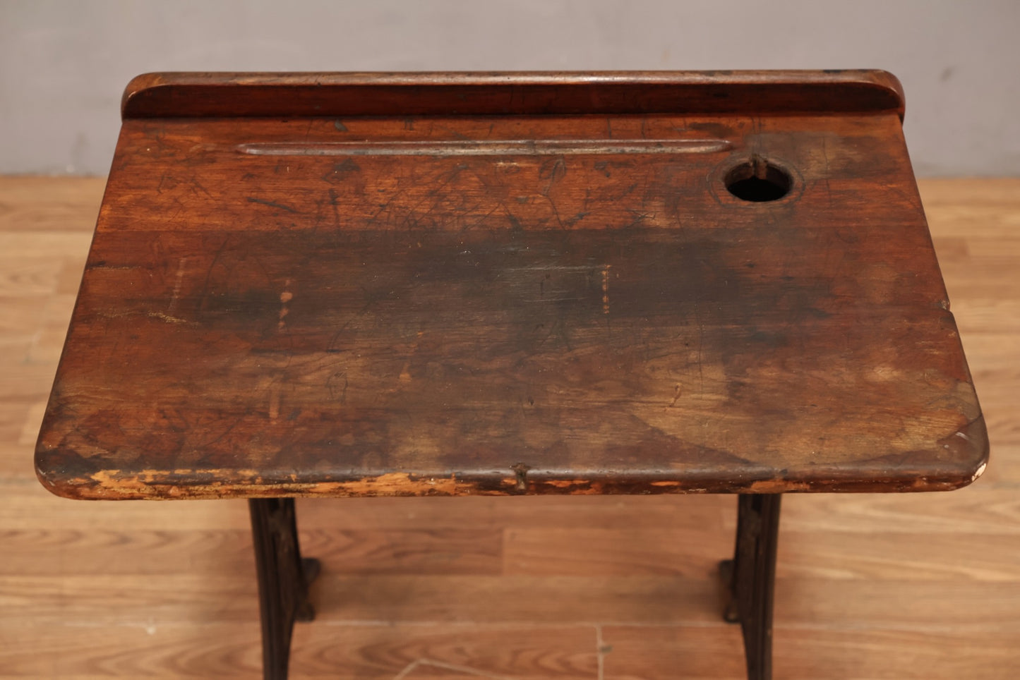 Antique Iron & Wood Desk with Folding Chair - ONLINE ONLY
