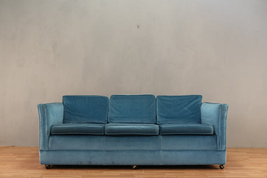 Mid Century Azure Velveteen Sofa - ONLINE ONLY