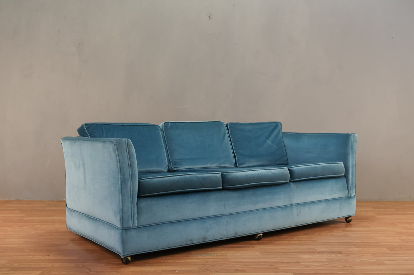 Mid Century Azure Velveteen Sofa - ONLINE ONLY