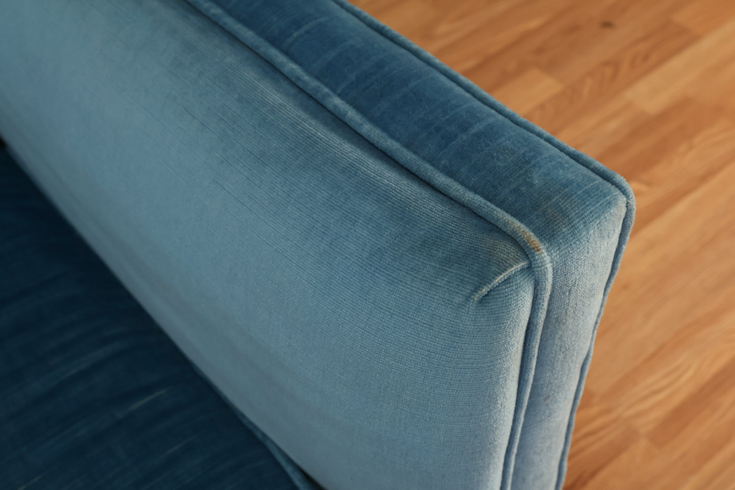 Mid Century Azure Velveteen Sofa - ONLINE ONLY