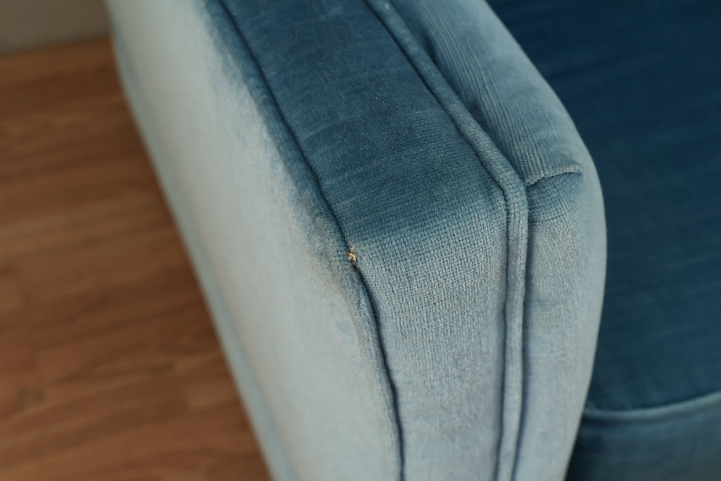 Mid Century Azure Velveteen Sofa - ONLINE ONLY