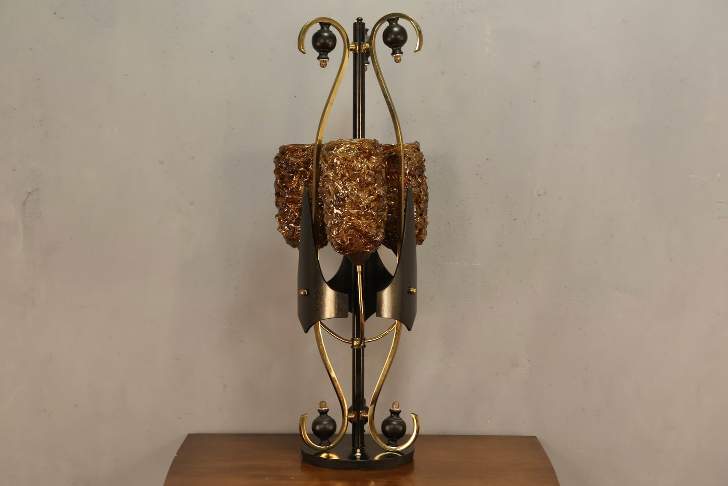 Large Brass & Fiberglass Table Lamp