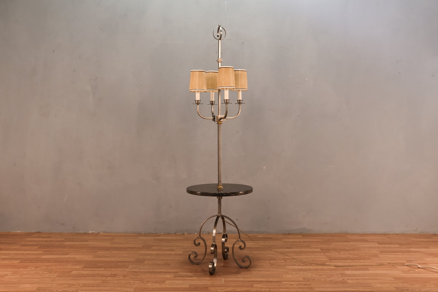 Steel & Marble Curlicue Side Table Floor Lamp - ONLINE ONLY
